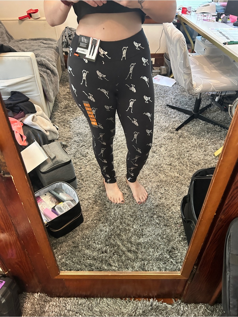 Black Leggings with Silver Skeleton Print